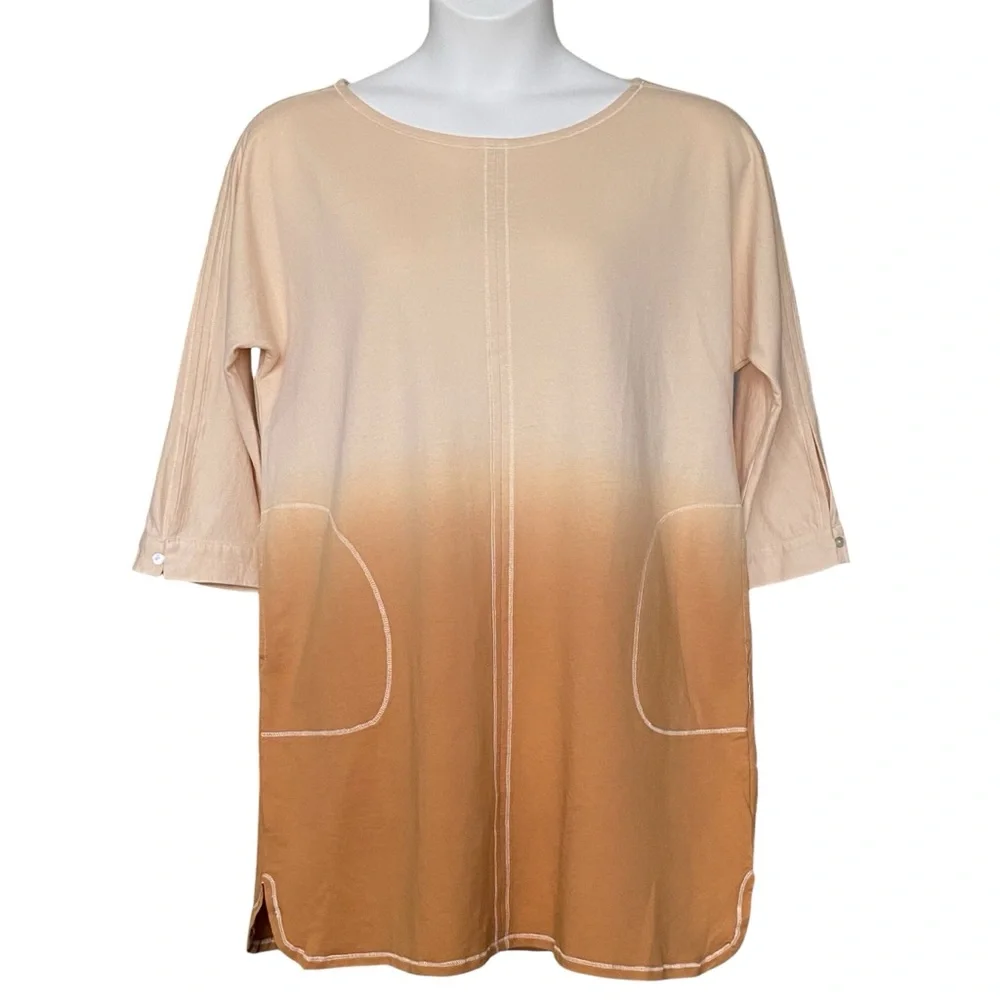 Umgee Dip Dye Ombré Mini Shirt Dress Taupe Bronze Pockets Womens Size Large NWT